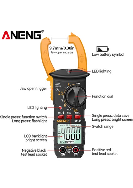 Kırmızı Aneng ST180 Dijital Multimetre Pens Metre Kelepçe Evrensel Metre Test Cihazı 4000 Sayımlar Voltmetre Ampermetre Ac Dc Gerilim Ncv Test Cihazı (Yurt Dışından) modelleri