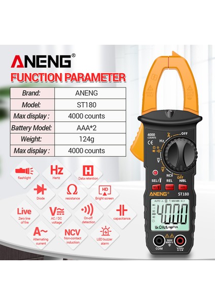 Kırmızı Aneng ST180 Dijital Multimetre Pens Metre Kelepçe Evrensel Metre Test Cihazı 4000 Sayımlar Voltmetre Ampermetre Ac Dc Gerilim Ncv Test Cihazı (Yurt Dışından) indirimleri