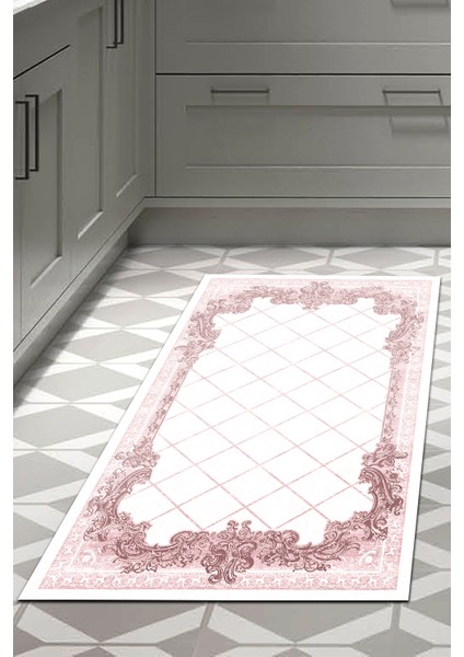 Dijital Mutfak Halısı Trend Keçe Kaymaz Taban Modern Laoise Pudra
