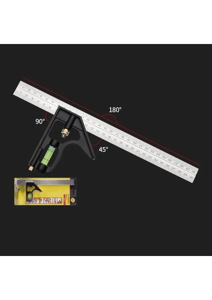 Siyah 3 In 1 Kombinasyon Açı Cetvel Seti Mühendis 300MM Ayarlanabilir Çoklu Kombinasyon Sağ Kare Iletki Ölçme Aracı Seti (Yurt Dışından)