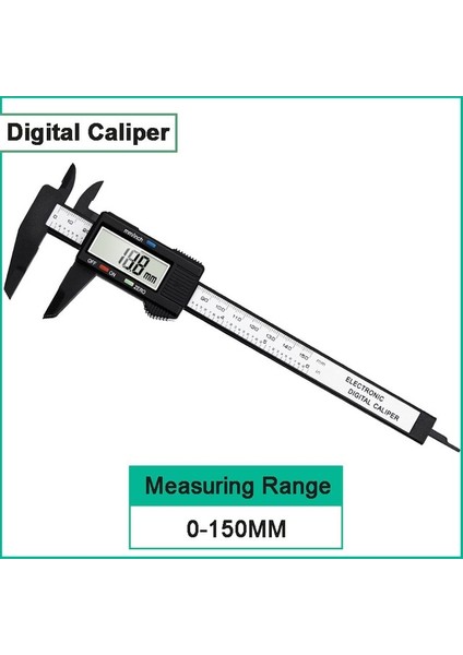 150MM-BLACK Ingbonel Aletleri Plastik Tdigital Sürmeli Kaliper 0-150MM 6 Inç LCD Elektronik Karbon Fiber Altimetre Mikrometre Ölçme Aracı (Yurt Dışından)