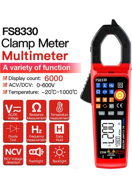 Büyük Ekran Kırmızı Huajıayı Dijital Pens Metre Mini Multimetre Dijital Tonometre Pense Ampermetre Araçları Akım Temperaturetest Ncv Otomatik Aralığı (Yurt Dışından)