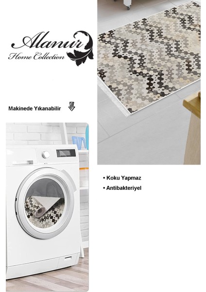 Dijital Mutfak Halısı Trend Keçe Kaymaz Taban Saçaklı Modern Leighton Pembe