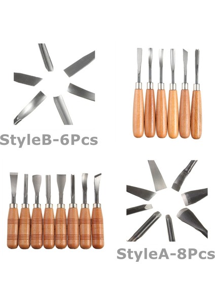 Stylea-8 Adet 6/8 Adet Ahşap Keski Seti Ağaç Işleme El Oyma Aracı Set Ahşap Oyma Kaşık Kesici Marangoz Araçları Ahşap Oyma Bıçağı Dıy Soyma (Yurt Dışından)