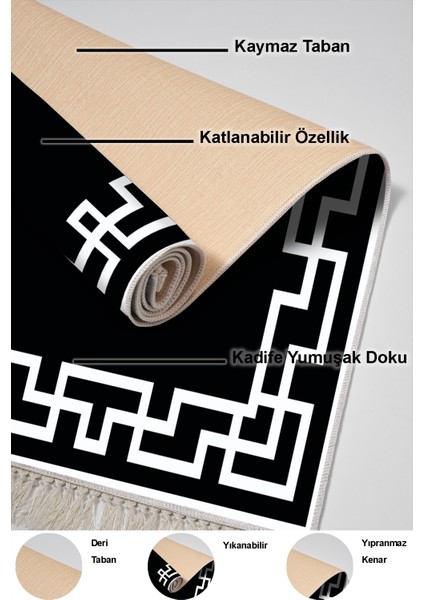 Dijital Mutfak Halısı Yıldız Deri Kaymaz Taban Saçaklı Modern Constance Siyah indirimleri