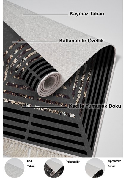 Dijital Mutfak Halısı Trend Keçe Kaymaz Taban Saçaklı Modern Mollie Antrasit