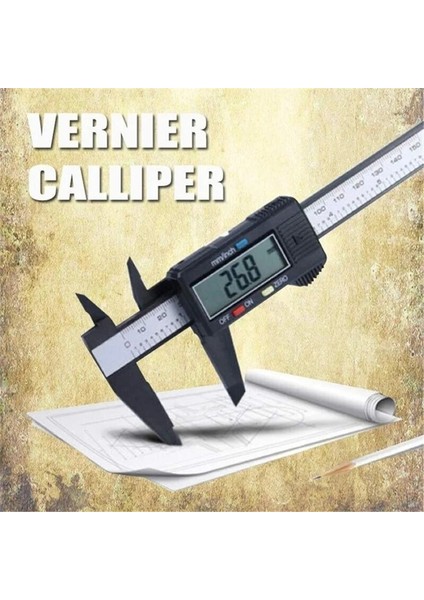 Beyaz Kutulu Ölçme Aracı Dijital Kumpas Şık 150MM/6 Inç LCD Dijital Elektronik Karbon Fiber Sürmeli Kaliper Ölçer Mikrometre (Yurt Dışından)