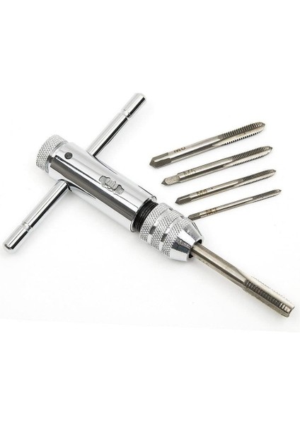 Set 1 Ayarlanabilir Gümüş T-Kolu Cırcır Musluk Tutucu Anahtarı ile 5 Adet M3-M8 3mm-8mm Makine Vidası Konu Metrik Fiş T-Şekilli Musluk (Yurt Dışından)