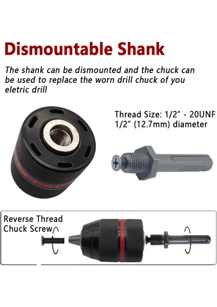 Sadece Chuck Metal Adaptör Donanım Aracı 1.5-13MM Anahtarsız 13MM Matkap Kare Ayna Profesyonel Hex Shank/sds/soket Dişi HEAVYDUTY1/2-20UNF (Yurt Dışından)