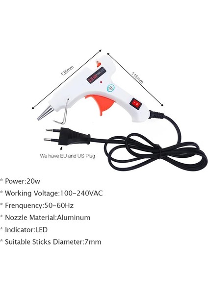 Abd Beyaz Elektrikli Sıcak Tutkal Tabancası 7mm Çubuk Tutkal Isıtma Sıcaklığı Mini Sıcak Tutkal Tabancası Anahtarı ile 110-240V 20W Dıy Zanaat Onarım Aracı (Yurt Dışından)