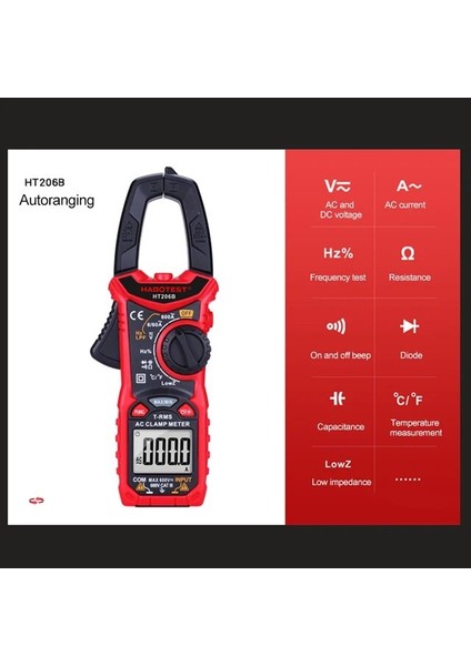 HT206B Ac Prof HT206 Amperometrik Pens Metre Pense Ampermetre Profesyonel Dijital Otomotiv Multimetre 6000 Sayım 600A Ac Dc Akım Test Cihazı (Yurt Dışından)