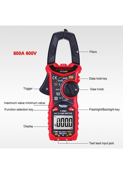 HT206B Ac Prof HT206 Amperometrik Pens Metre Pense Ampermetre Profesyonel Dijital Otomotiv Multimetre 6000 Sayım 600A Ac Dc Akım Test Cihazı (Yurt Dışından) fiyatları