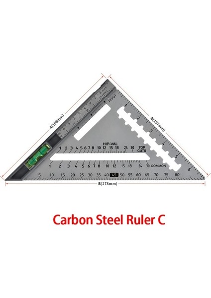 Karbon Çelik C 7 Inç Alüminyum Alaşımlı Açı Iletki Üçgen Cetvel Çok Açılı Konumlandırma Aracı Ağaç Işleme Hattı Cetvel Ölçme Ölçer Araçları (Yurt Dışından)