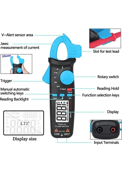 ACM81-BLUE Bsıde ACM81 Dijital Multimetre Mini Akım Pens Metre True Rms Otomatik Aralık Ac Akım Gerilim Test Cihazı Dijital Multimetre V-Alert (Yurt Dışından) modelleri
