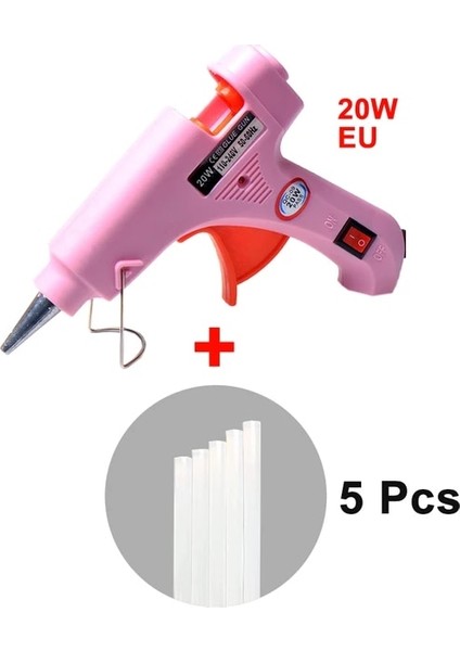 Pembe Tutkal Tabancası Seti 20 W, Ab 20 W Sıcak Tutkal Tabancası ile 7mm Tutkal Çubukları Mini Endüstriyel Tabancalar Isı Sıcaklığı Termo Elektrikli Tamir Aracı (Yurt Dışından)