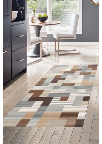 Dijital Mutfak Halısı Yıldız Deri Kaymaz Taban Modern Andrina Kahve