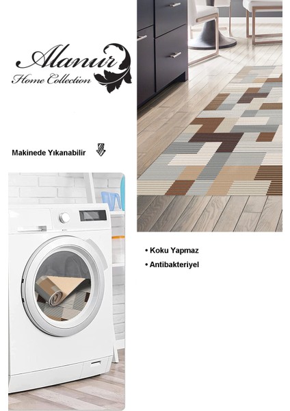 Dijital Mutfak Halısı Yıldız Deri Kaymaz Taban Modern Andrina Kahve modelleri