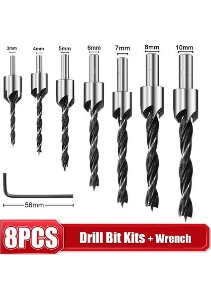8 Adet Set 3-10MM Hss Havşa Matkap Ucu Seti Rayba Ağaç Işleme Pah Delme Matkap L-Anahtarı Havşa Delik Kesici Vida Delik Matkap (Yurt Dışından)