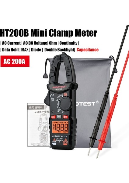 HT200B Kapasite Habotest Mini Dijital Kelepçe Multimetre Ac Akım Multimetro Ampermetre Gerilim Göstergesi Test Cihazı Kondansatör Testi Pinza Amperimetrica (Yurt Dışından)