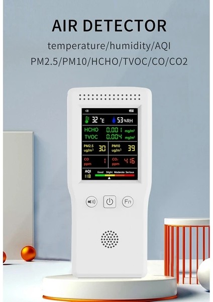 Beyaz 1 Adet 9'u 1 Arada Hava Kalitesi Monitörü LCD Ekran Pm2.5 PM10 Hcho Tvoc Co Co2 Aqı Sıcaklık Nem Ölçer (Siyah) (Yurt Dışından)