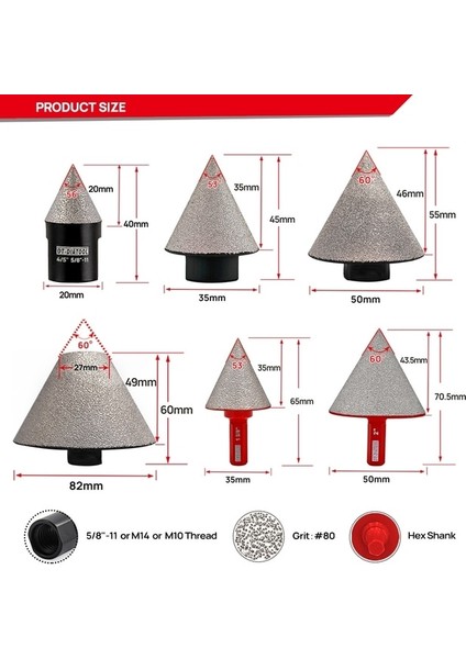 Gümüş 1 Adet 35MM M10 Konu Dt-Dıatool Elmas Pah Parmak Bit 5/8-11 M14 M10 Konu Büyüt Şekil Yuvarlak Konik Kırpma Mevcut Delik Fayans Seramik Mermer (Yurt Dışından)