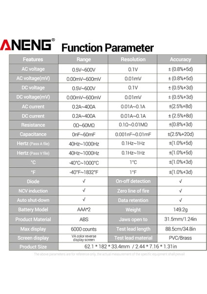 ST212 Kırmızı Kutu ile Aneng ST212 Dijital Pens Metre 6000 Sayım Dc/ac Akım 400A Amp Multimetre Büyük Renkli Ekran Gerilim Test Cihazı Araba Hz Ncv Ohm (Yurt Dışından) fiyatları