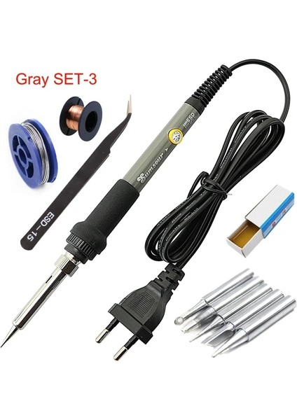 Gri Set-3 220V Ab Tak Versiyonu Elektrikli Havya 110V / 220V 60W Sıcaklık Ayarlanabilir Mini Saplı Isı Kalemi Lehim Istasyonu Uçlu Stand Tel Aletleri (Yurt Dışından)