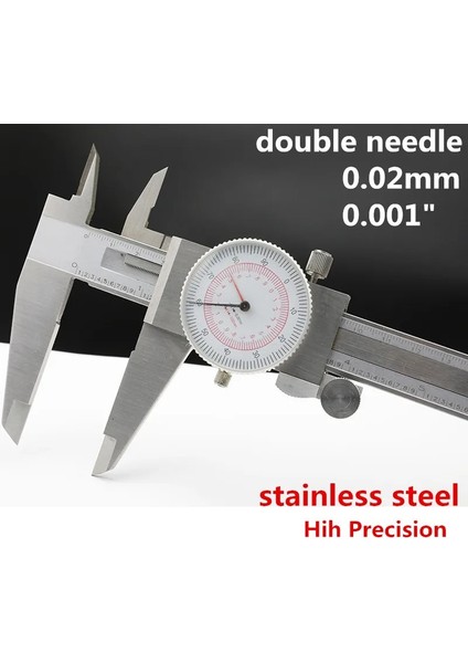 Metal Inç 1024 Yüksek Kaliteli Çift Iğne 150MM 0.02MM 0.001 "paslanmaz Çelik Kadran Sürmeli Kumpas Kadranlı Gösterge Plastik Kadranlı Kumpas Ölçü Aracı (Yurt Dışından)