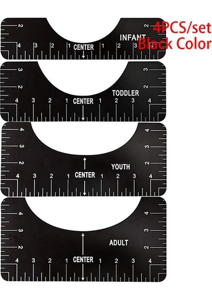 Siyah 4 Adet/takım T-Shirt Hizalama Cetveli Rehberlik T-Shirt Tasarım Moda Cetveller Boyut Tablosu Dıy Çizim Şablonu Zanaat Aracı (Yurt Dışından)