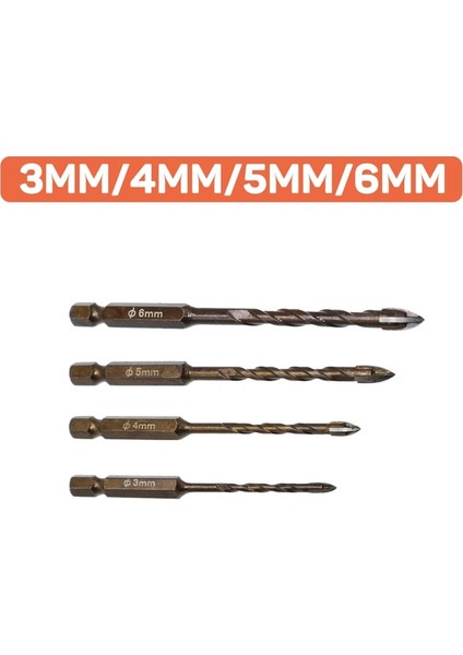 Kahverengi 3 4 5 6mm Dızaınlıfe 3-12MM Çapraz Hex Kiremit Matkap Uçları Seti Cam Seramik Beton Delik Açıcı Tuğla Sert Alaşım Üçgen Bit Araç Kiti (Yurt Dışından)