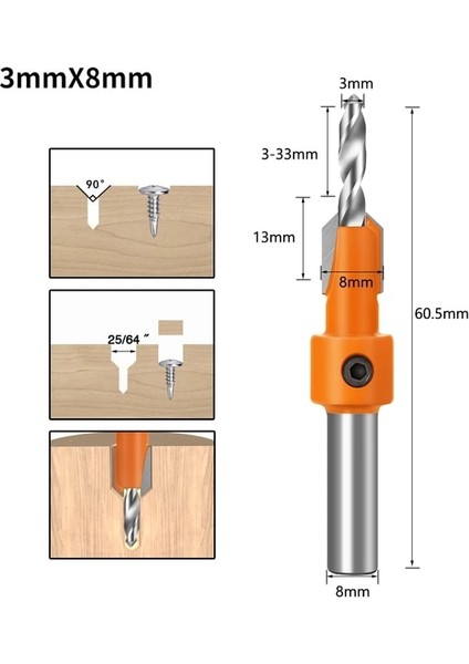 3MMX8MM 8/10MM Shank Hss Ağaç Işleme Adım Matkap Havşa Yönlendirici Bit Seti Vida Extractor Remon Yıkım Ahşap Freze Kesicisi (Yurt Dışından)