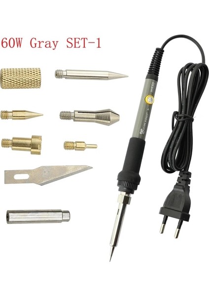 60W Gri Set-1 110V Us Plug 7'si 1 Arada Ahşap Kabartma Yanan Oyma Pirografi Kalem Seti 60W / 80W Ayarlanabilir Sıcaklık Havya Elle Kumandalı Alet Seti (Yurt Dışından)