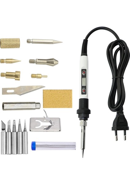 60W Gri Set-1 110V Us Plug 7'si 1 Arada Ahşap Kabartma Yanan Oyma Pirografi Kalem Seti 60W / 80W Ayarlanabilir Sıcaklık Havya Elle Kumandalı Alet Seti (Yurt Dışından)