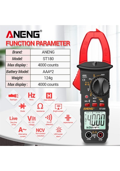 Kırmızı ST180 4000 Sayım Ac/dc Dijital Pens Metre Profesyonel Multimetre Elektrik Aletleri Ampermetre Gerilim Test Cihazı Araba Hz Ncv Ohm (Yurt Dışından) fırsatları