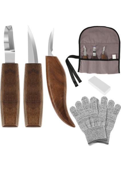 Set A 6 Adet Ağaç Işleme Oyma Araçları Kiti Eldiven Bileme Taş Vanadyum Çelik Ahşap Oyma Bıçağı Seti Taşınabilir Ahşap Oyma Bıçağı (Yurt Dışından)