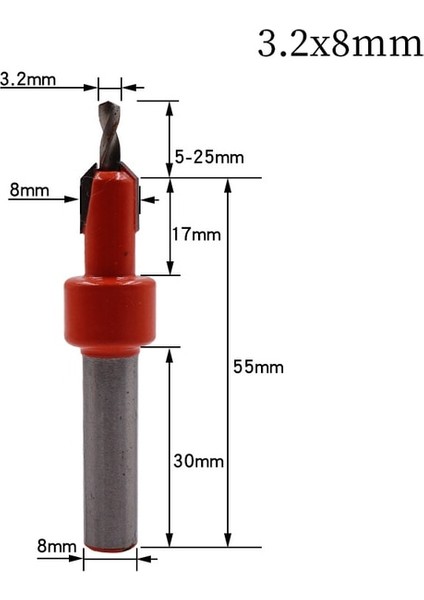 3.2X8MM 8mm Yuvarlak Şaft Hss Ağaç Işleme Havşa Yönlendirici Bit Vida Extractor Remon Yıkım Ağaç Işleme Freze Kesicisi Ucu Araçları (Yurt Dışından)