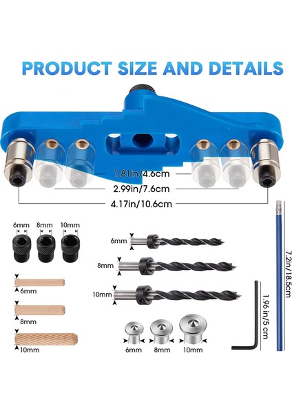01 Takım Ağaç Işleme Cep Delik Jig 6/8/10MM Kendinden Merkezleme Scriber Dübelleme Jig Matkap Kılavuzu Bulucu Delik Zımba Marangozluk Aracı Bulucu (Yurt Dışından)