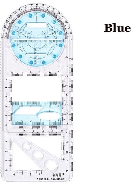 Mavi Çok Fonksiyonlu Geometrik Cetveller Geometrik Çizim Şablonu Ölçüm Cetveli Springhall Açısı ve Daire Oluşturucu Çizim Cetveli (Yurt Dışından)