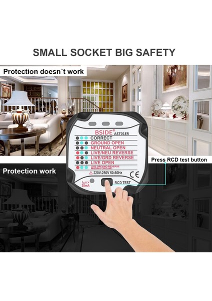 Zt-E8 LCD Ekran Abd Fişi Bsıde AST01 Elektrik Soketi Test Cihazı Ab Abd Ingiltere Au Fişi Rcd Gfcı Test Çıkışı Topraklama Sıfır Hattı Fişi Polarite Faz Duvar Kontrolü (Yurt Dışından) modelleri