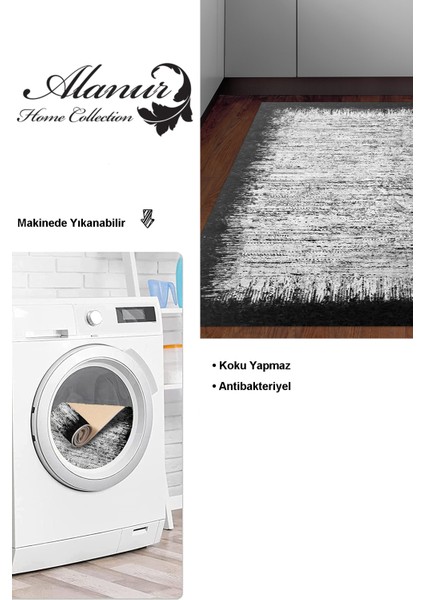 Dijital Mutfak Halısı Yıldız Deri Kaymaz Taban Modern Evelina Siyah