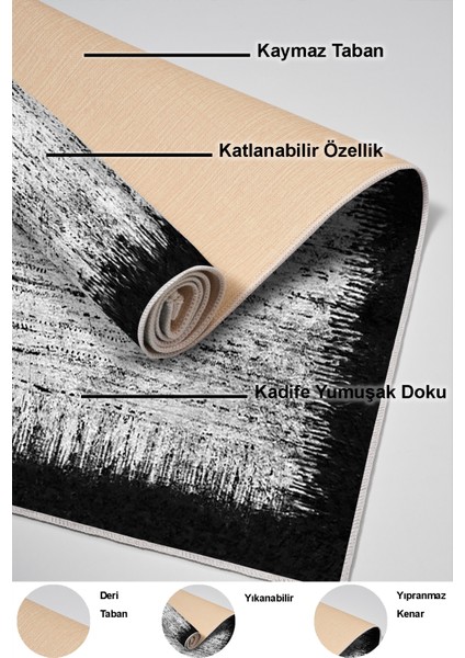 Dijital Mutfak Halısı Yıldız Deri Kaymaz Taban Modern Evelina Siyah