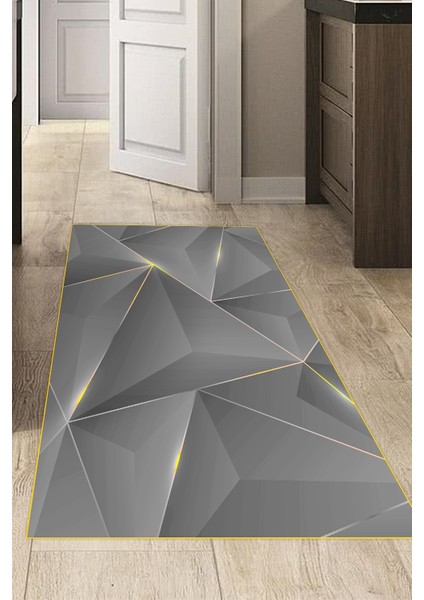 Dijital Mutfak Halısı Yıldız Deri Kaymaz Taban Modern Everilda Gold Siyah