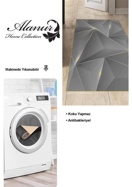 Dijital Mutfak Halısı Yıldız Deri Kaymaz Taban Modern Everilda Gold Siyah