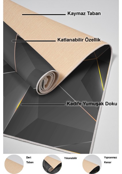 Dijital Mutfak Halısı Yıldız Deri Kaymaz Taban Modern Everilda Gold Siyah