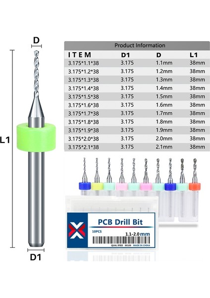 10 Adet 1.7mm Xcan 10 Adet 1.1mm-2.0mm Ithalat Karbür Pcb Matkap Uçları Baskı Devre Mini Cnc Delme Ucu Seti (Yurt Dışından)