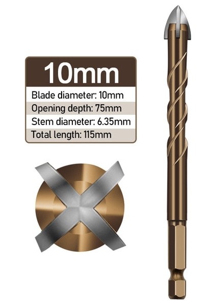 10MM Çapraz Altıgen Kiremit Uçları Cam Seramik Beton Delik Açıcı Alaşım Üçgen Matkap Boyutu 3/4/5/6/8/10/12MM Matkap Uçları Cam Uçları (Yurt Dışından)
