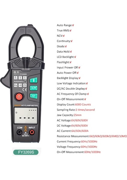 FY3269S True Rms Dijital Pens Metre Multimetre Akım Kelepçesi Kerpeten Ac/dc Gerilim Direnç Test Cihazı Ölçme Aracı Alicate Amperimetro (Yurt Dışından)