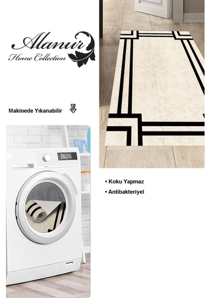 Dijital Mutfak Halısı Trend Keçe Kaymaz Taban Modern Ashlea Gri Siyah