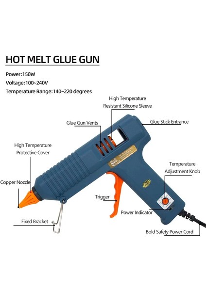 Meme 1.8X70MM Abd Sıcak Tutkal Tabancası 150 W Sıcaklık Ayarlanabilir Tutkal Tabancası Uzun Meme 11MM Tutkal Çubukları Endüstriyel ve Dıy Zanaat Sıcak Eriyik Tabancası (Yurt Dışından)