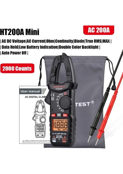 HT200A Mini Ac 200A Akım Kelepçesi Multimetre Pense Ampermetre Habotest Profesyonel Dijital 600A Amp Metre Ohm Kapasite 600 V Ac Dc Gerilim Test Cihazı (Yurt Dışından)